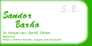 sandor barho business card